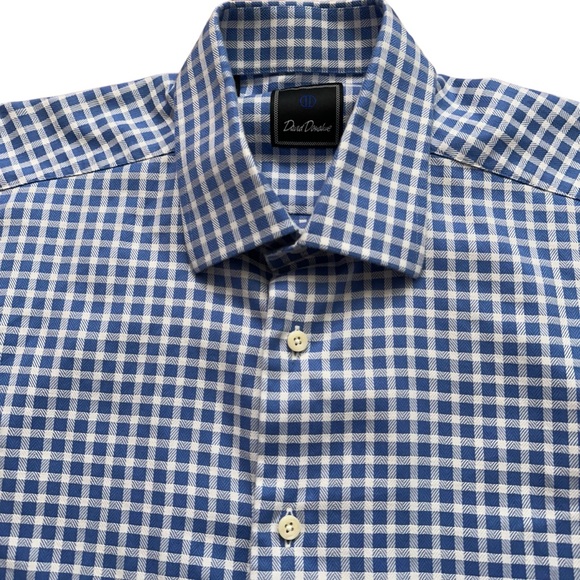 David Donahue Shirt Mens 16.5-34/35 Long Sleeve Dress French Cuff Check Blue - Picture 3 of 5